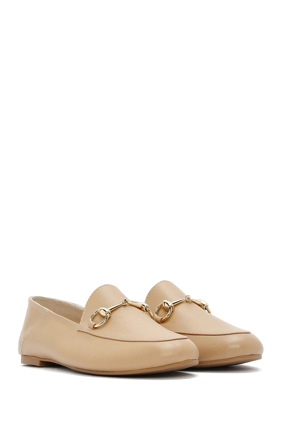 Women's Beige Leather Masculine Loafer