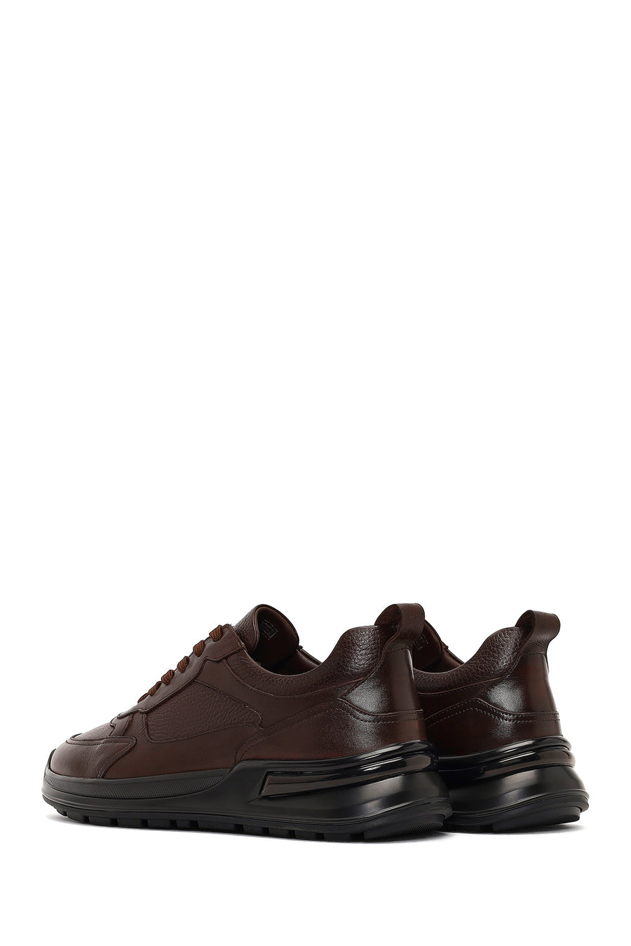 Men's Brown Lace-Up Thick-Soled Leather Casual Sneaker