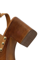 Women's Tan Suede Leather Sandals with Buckle Back and Platform Heel | Derimod