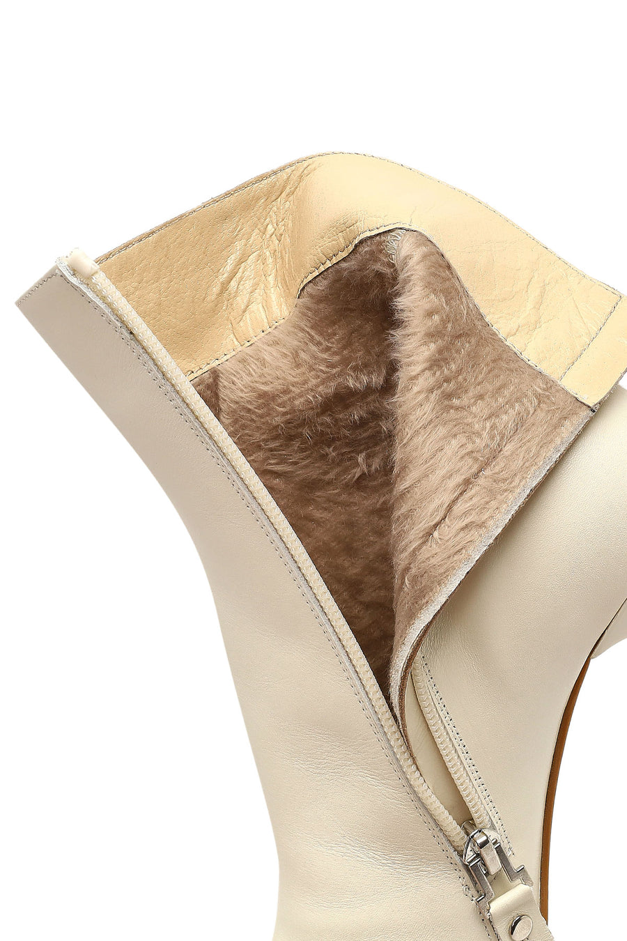 Woman Cream Zippered Thin Heel Leather Boat