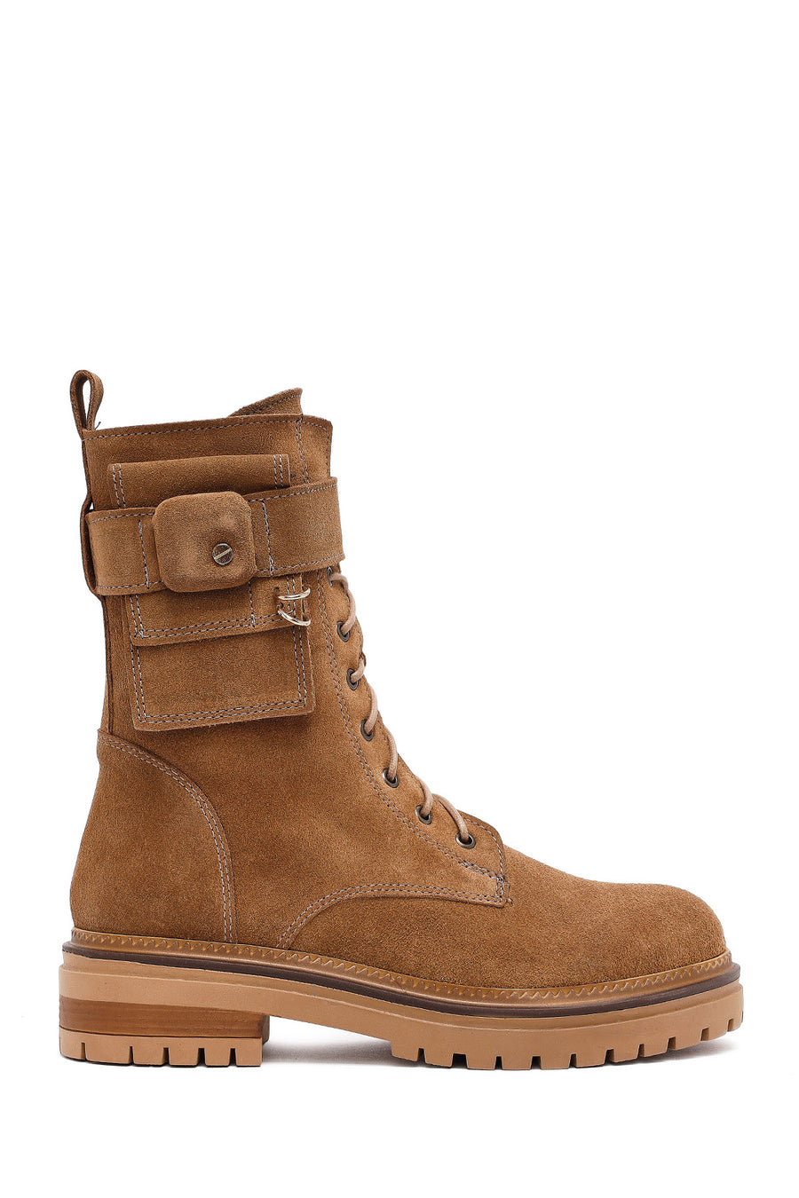 Woman Tan Zippered Suede Leather Boat 25WFD183110 | Derimod