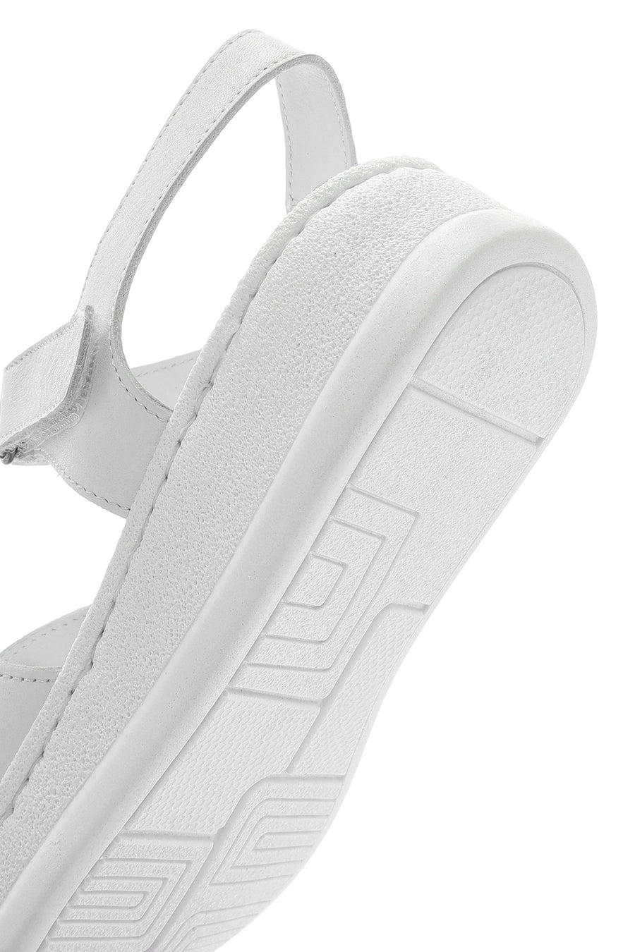 Women's White Strappy Thick Soled Leather Comfort Sandals