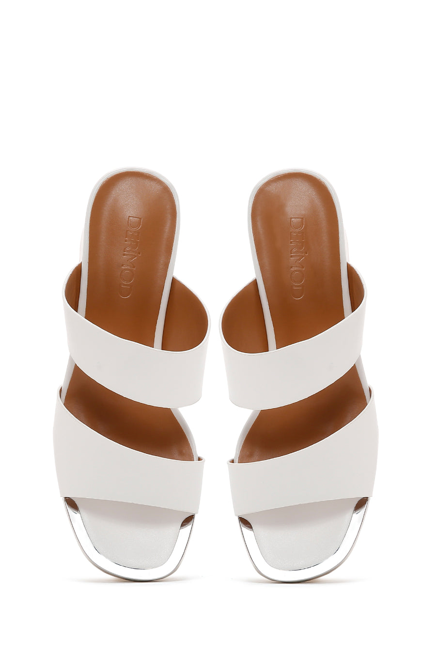 Women's White Short Thick Heeled Slippers