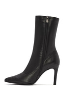 Women's Black Zippered Thin Heeled Leather Boots | Derimod