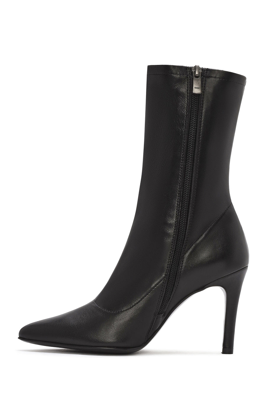 Women's Black Zippered Thin Heeled Leather Boots