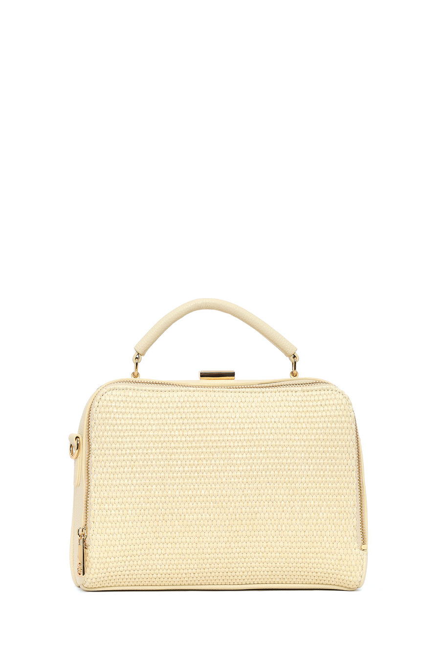 Women's Cream Long Strap Straw Handle Bag