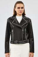Lady Women's Black Short Leather Jacket | Derimod