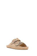 Women's Beige Buckled Suede Leather Espadrille Slippers | Derimod