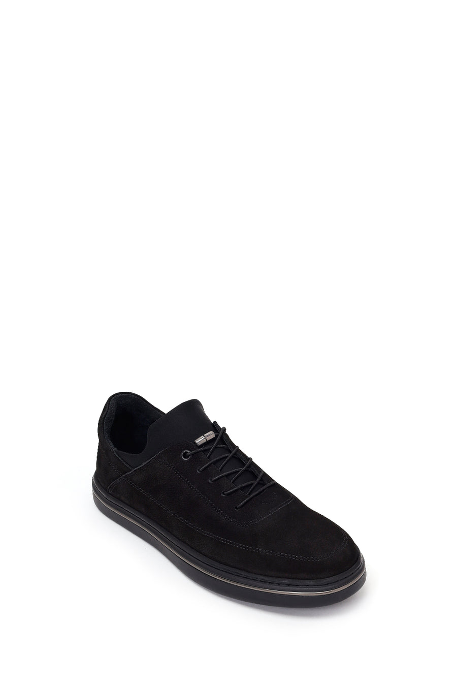 Male Black Lace-Up Nubuck Leather Casual Sneakers