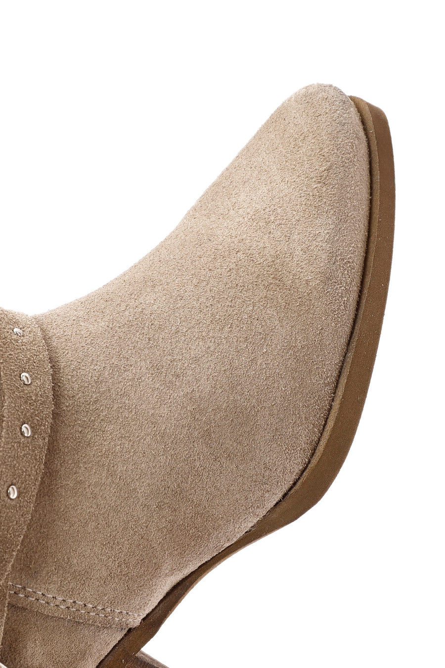 Women's Beige Thick Heel Buckle Detailed Suede Leather Cowboy Boots