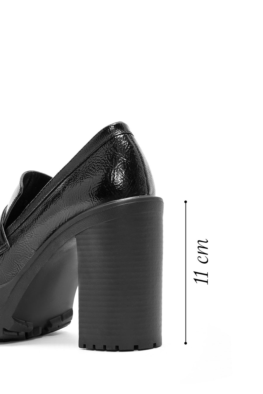 Women's Black Thick Heel Patent Leather Masculine Loafer