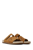 Woman Camel Strappy Nubuck Leather Slipper | Derimod