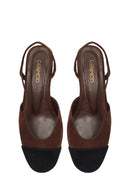 Women's Brown Open Back Suede Leather Ballet Flats | Derimod