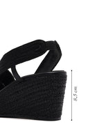 Women's Black Wedge Heeled Knitted Espadrille Sandals | Derimod