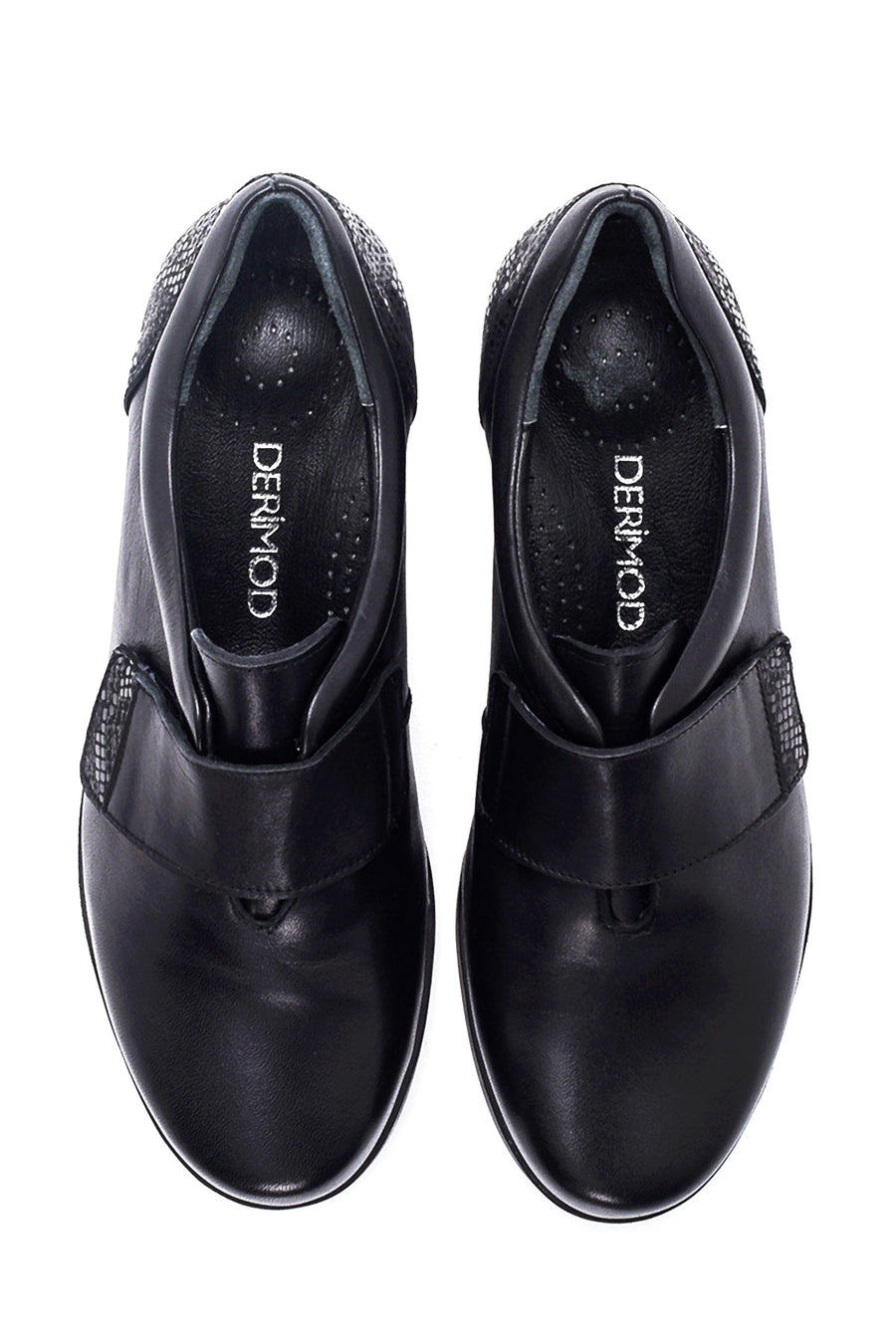 Women's Black Leather Wedge Heeled Comfort Shoes