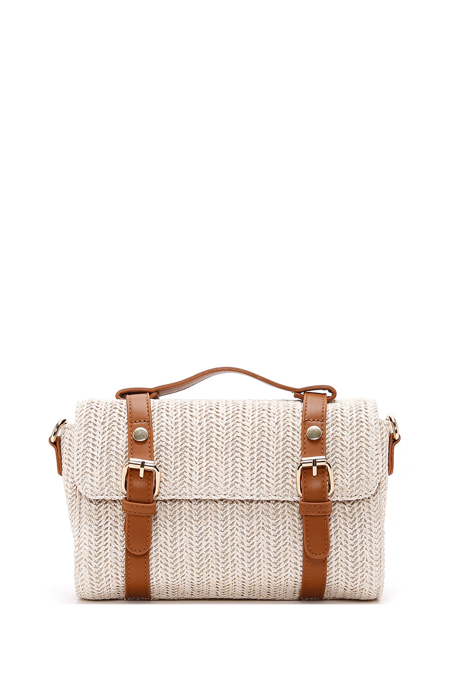 Women's Cream Long Strap Straw Crossbody Bag