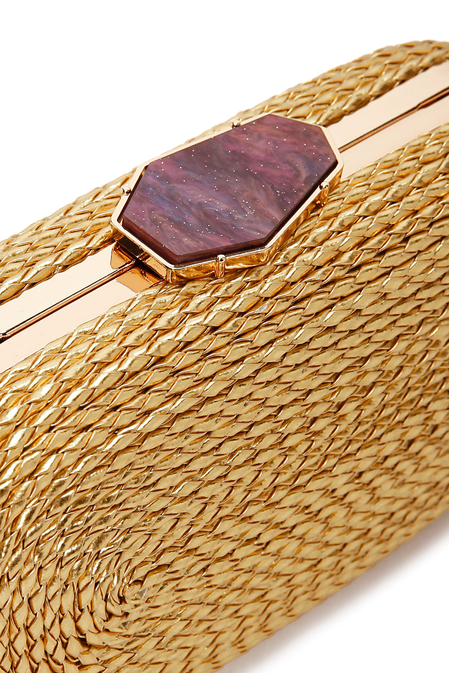 Women's Gold Long Strap Braided Mini Evening Clutch Bag