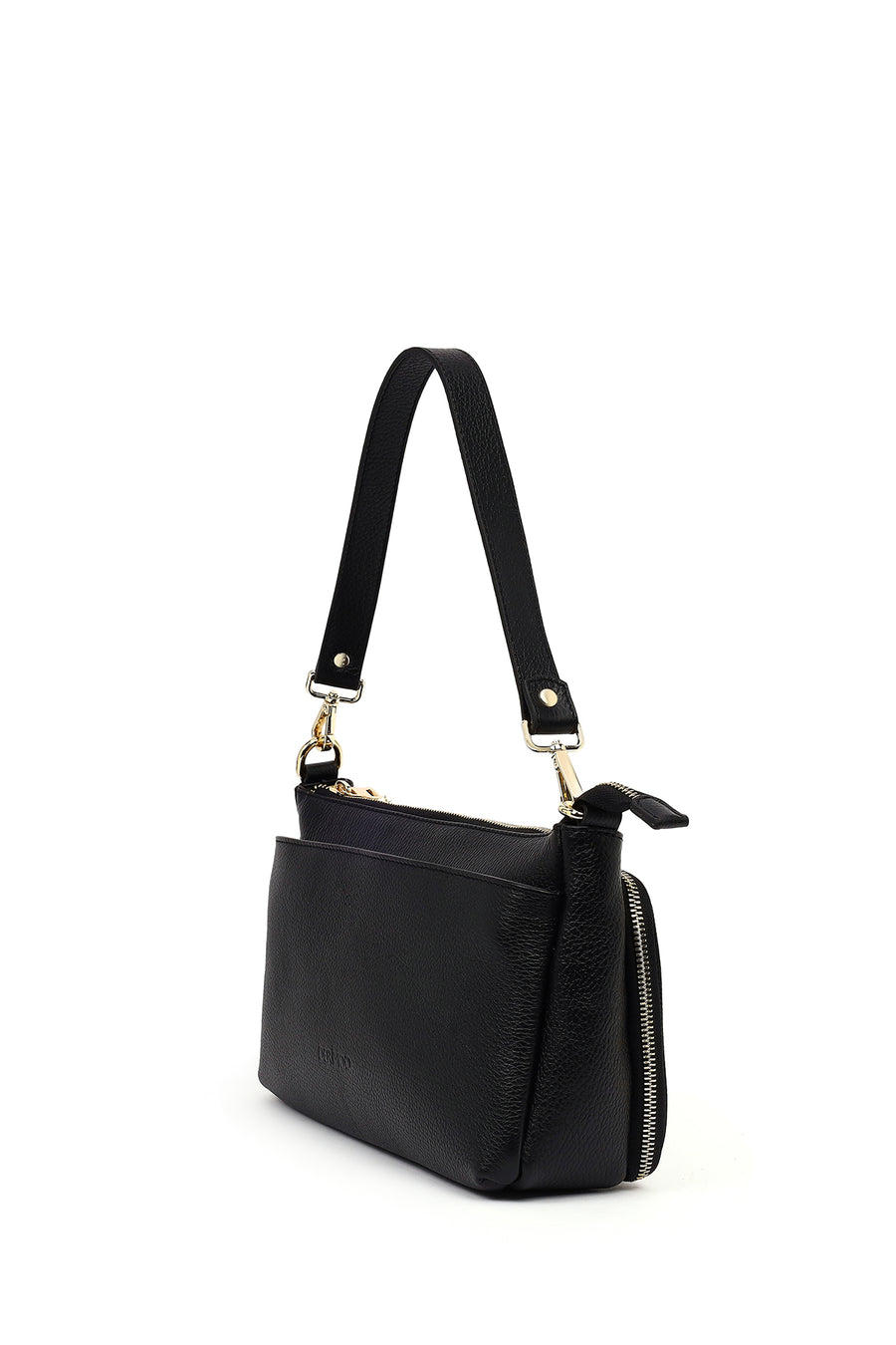 Woman Black Long-Strap Leather Shoulder Bag