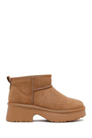 Woman Tan Thick-Soled Furry Suede Leather Teddy Bot | Derimod