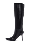 Women's Black Thin Heeled Leather Boots | Derimod