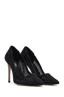 Women's Black Stone High Thin Heel Leather Stiletto | Derimod