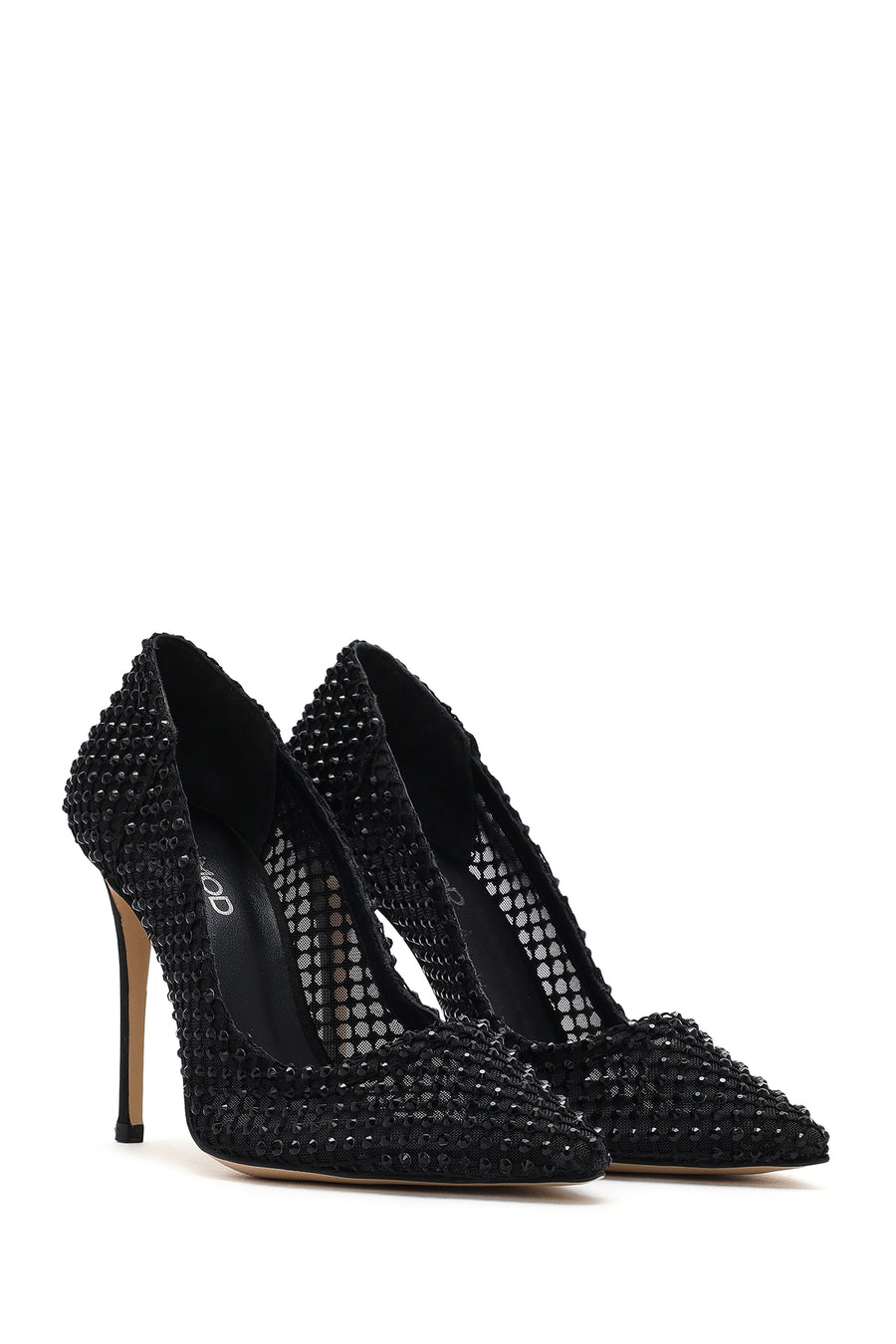 Women's Black Stone High Thin Heel Leather Stiletto