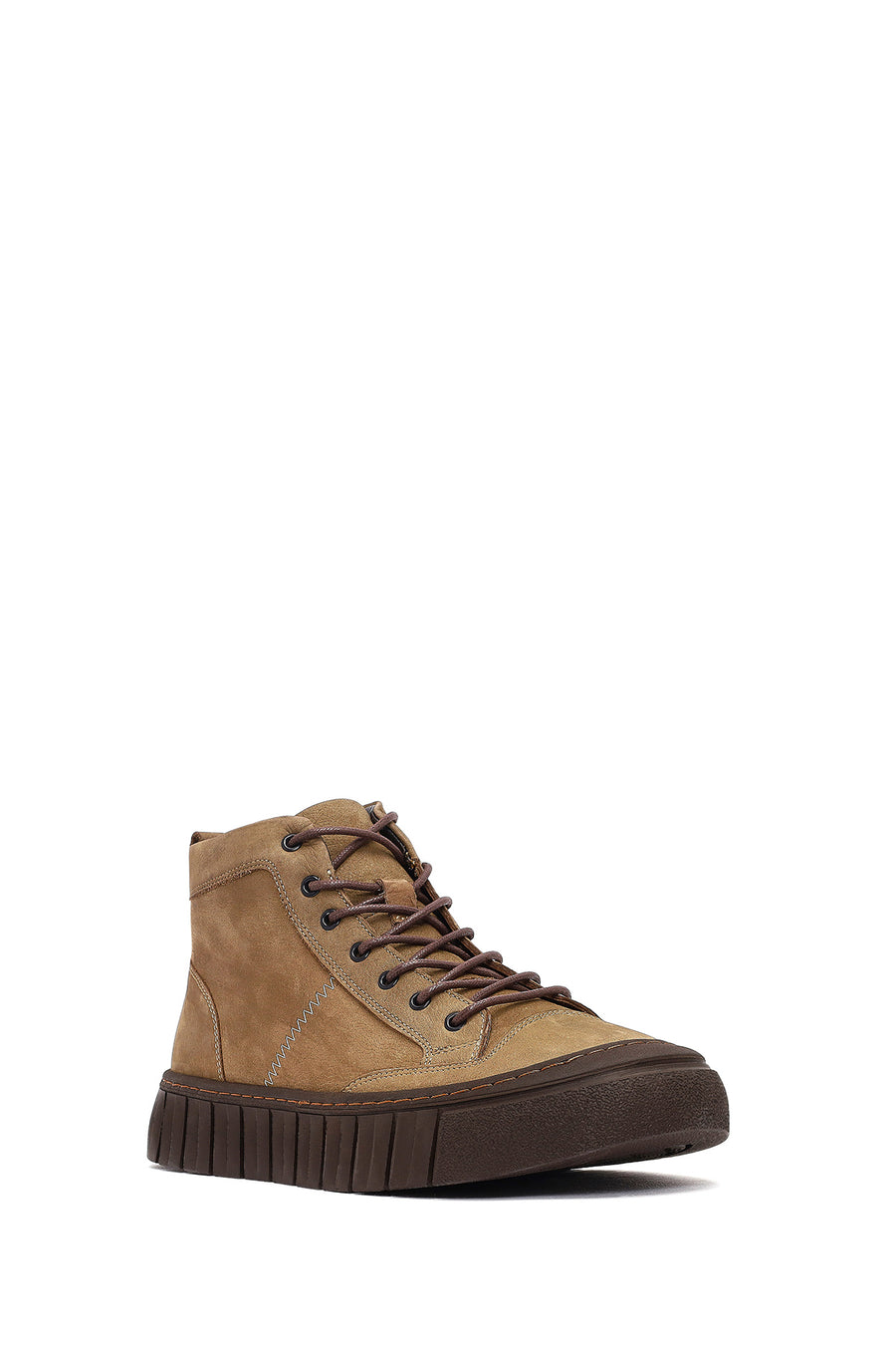 Male Beige Lace-Up Zip Closure Nubuck Leather Sport Boots