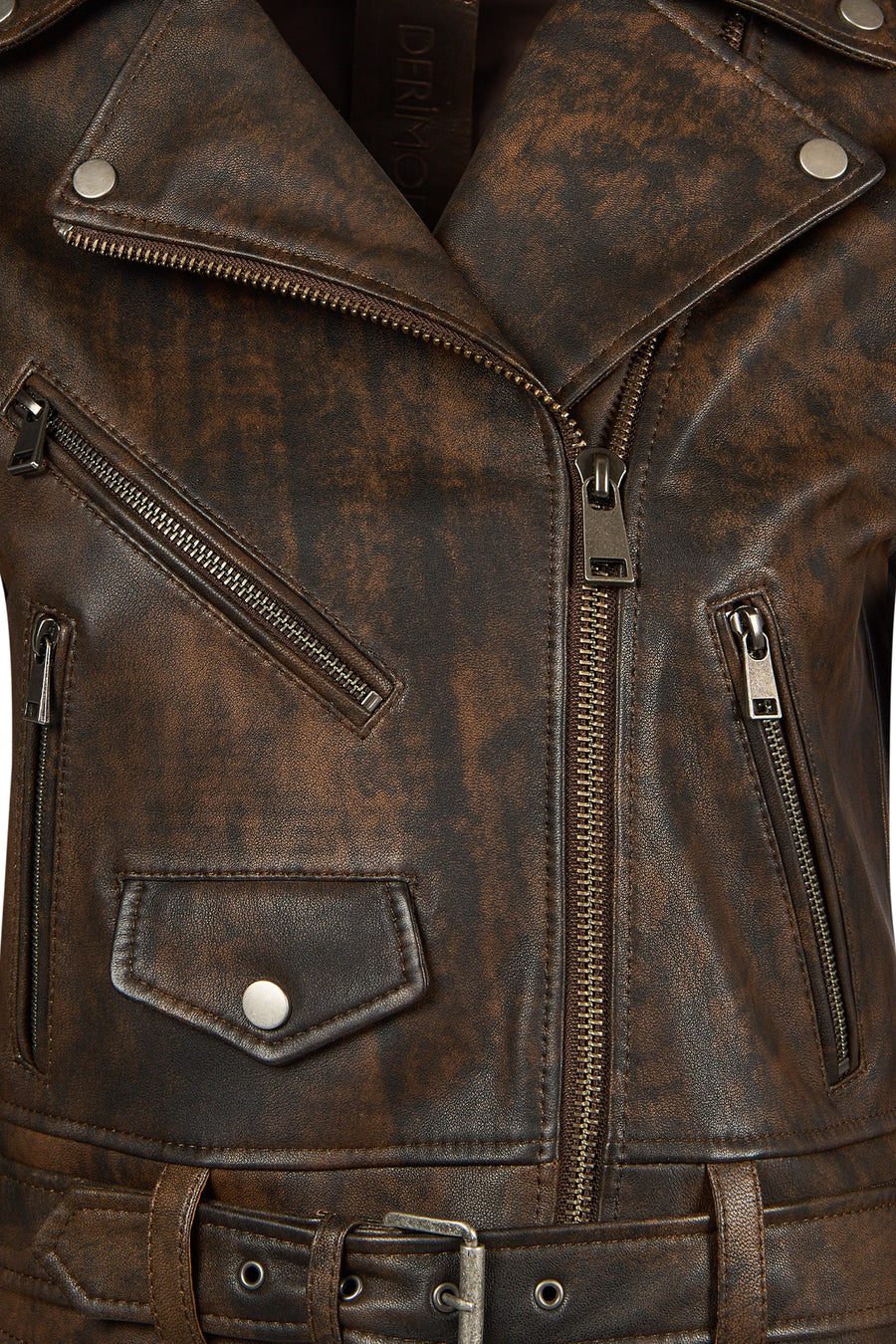 Newage Woman Brown Slim-Fit Biker Leather Jacket
