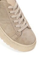 Woman Beige Lace-up Suede Leather Sneaker | Derimod