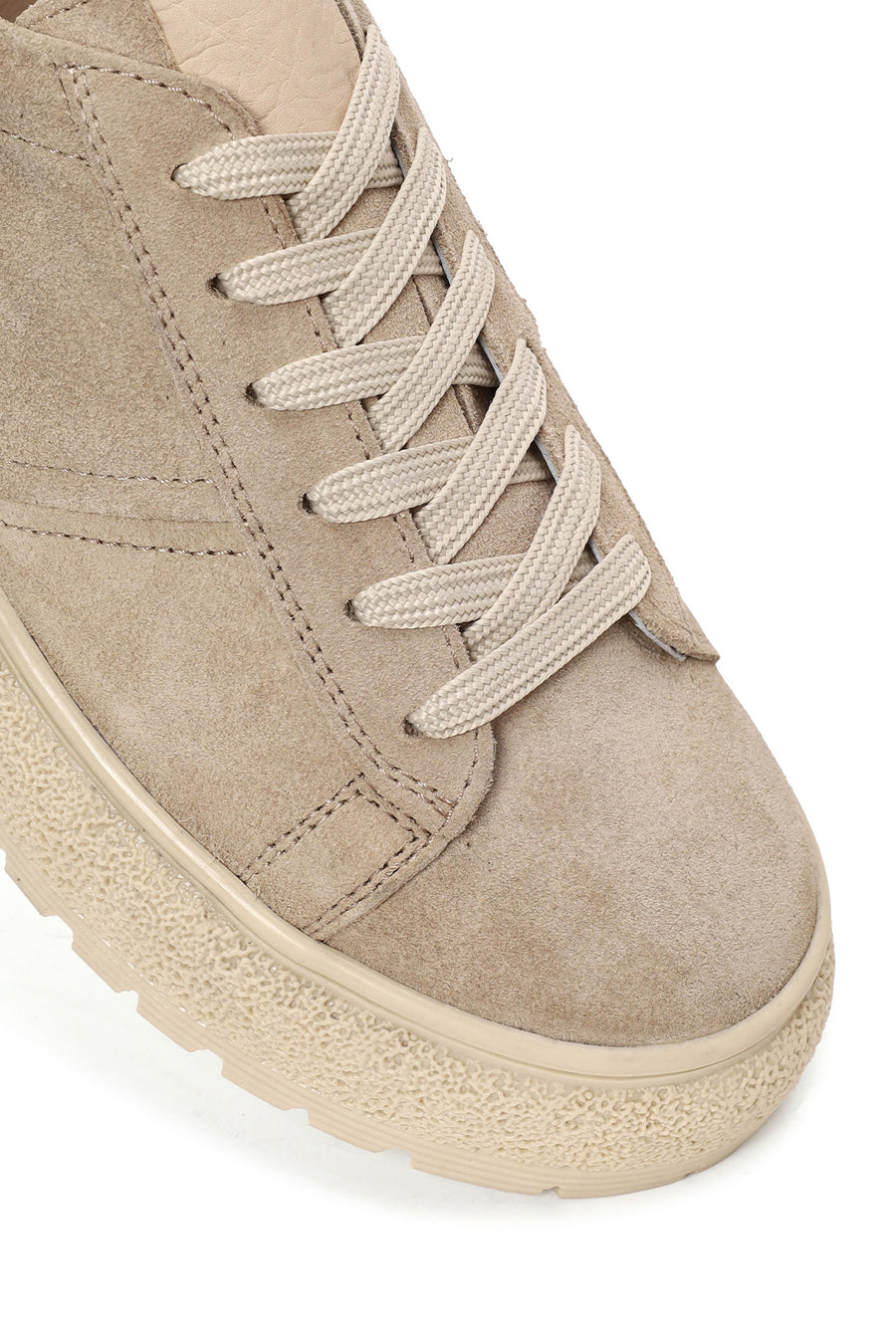 Woman Beige Lace-up Suede Leather Sneaker