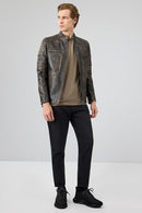 Morant Erkek Kahverengi Vintage Slim-Fit Deri Ceket | Derimod
