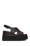 Woman Brown Ankle-Buckle Wedge-Heel Leather Sandal | Derimod