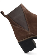 Women's Taupe Zippered Thick Heeled Suede Leather Boot | Derimod