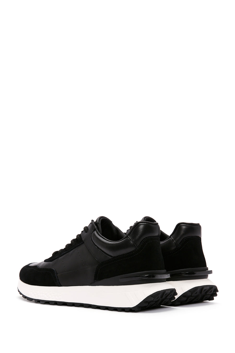 Erkek Siyah Bağcıklı Kalın Tabanlı Deri Casual Sneaker
