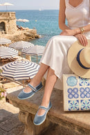 Woman Blue Buckled Fabric Mary Jane Ballerine flats | Derimod