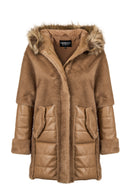 Virginia Women's Brown Hooded Long Teddy Coat | Derimod