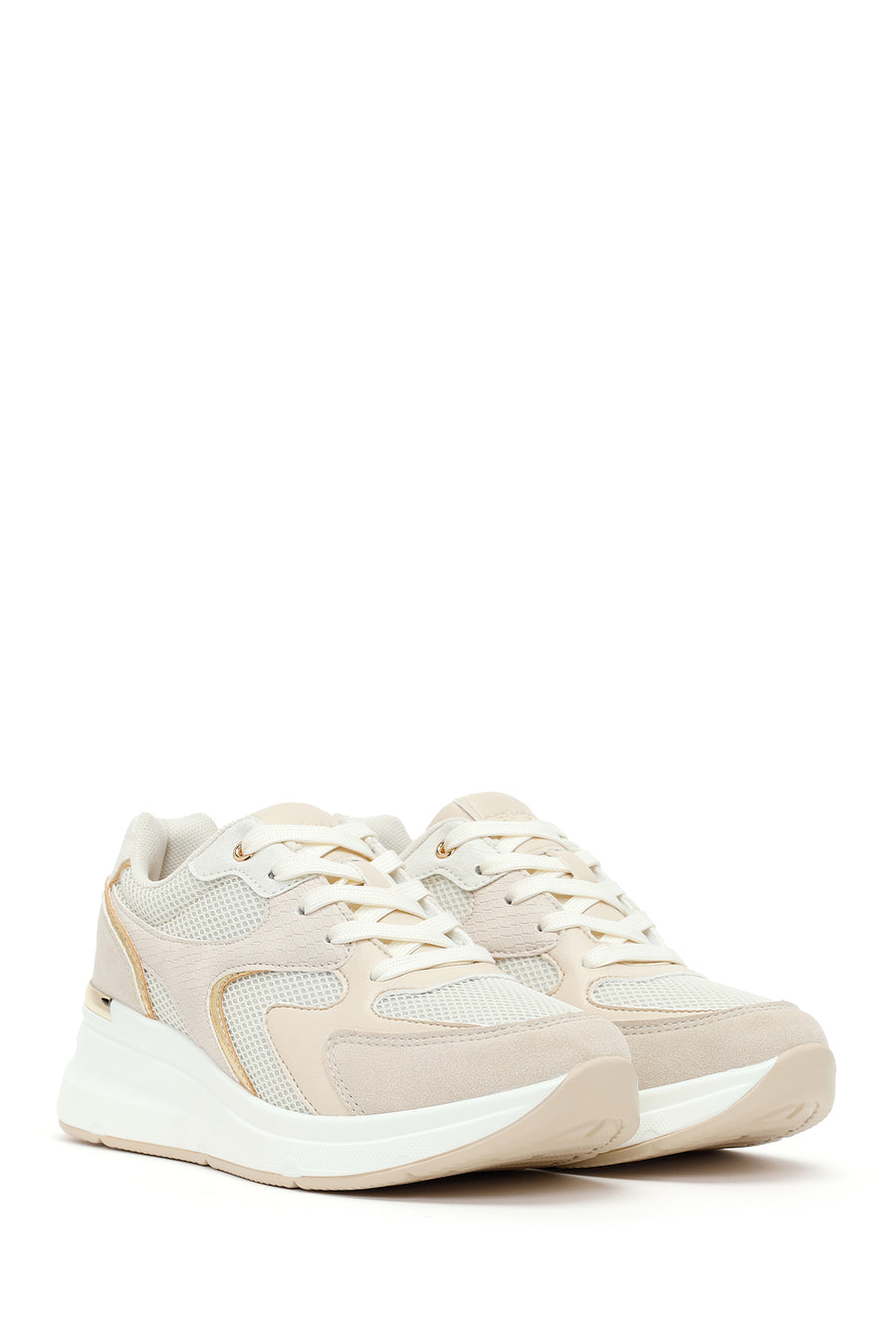 Woman Beige Lace-Up Wedge Sneaker