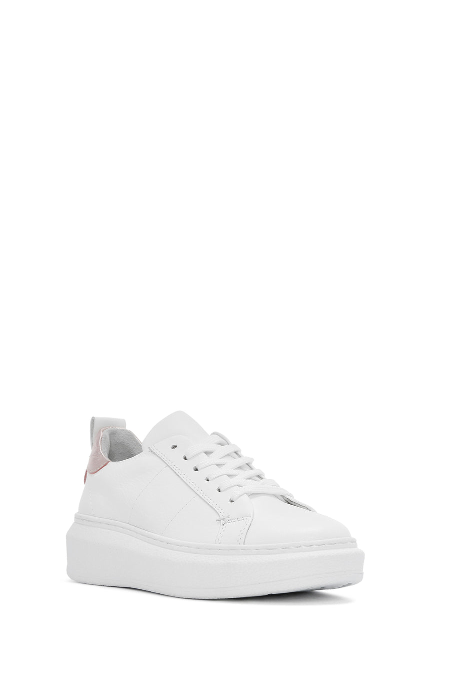 Women's White Lace-Up Leather Sneaker