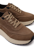 Erkek Vizon Bağcıklı Kalın Tabanlı Nubuk Deri Sneaker | Derimod
