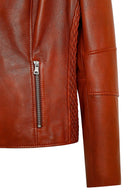 Irina Women's Tan Mandarin Collar Leather Jacket | Derimod