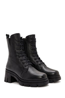 Women's Black Zippered Thick Heeled Leather Boots | Derimod