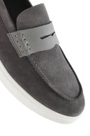 Erkek Gri Kalın Tabanlı Süet Deri Casual Loafer | Derimod