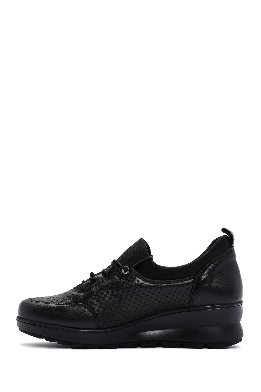 Women's Black Leather Wedge Heeled Comfort Shoes