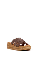 Woman Mink Wedge-Heel Suede Leather Slippers | Derimod