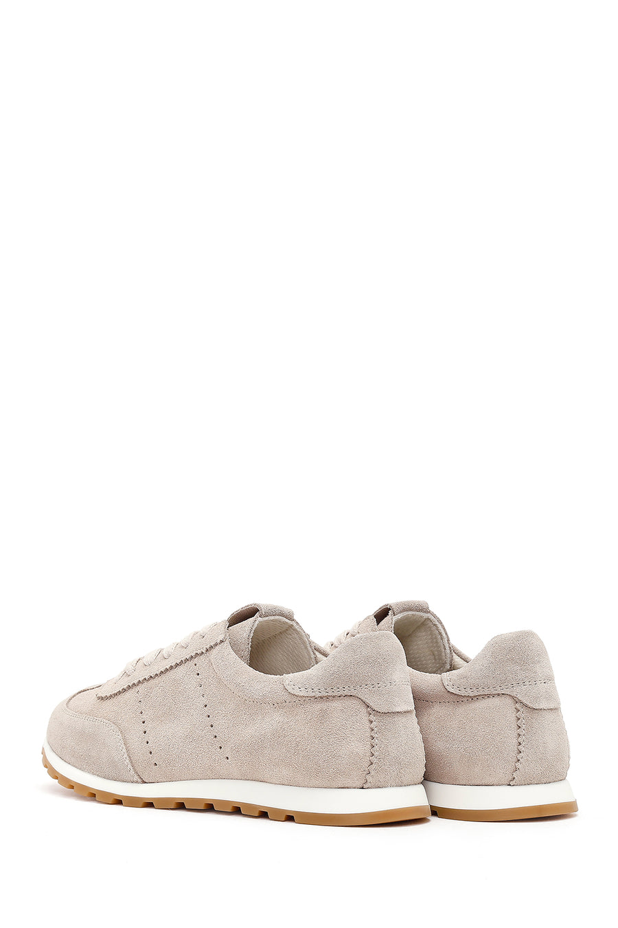 Women's Beige Lace-Up Suede Leather Sneaker