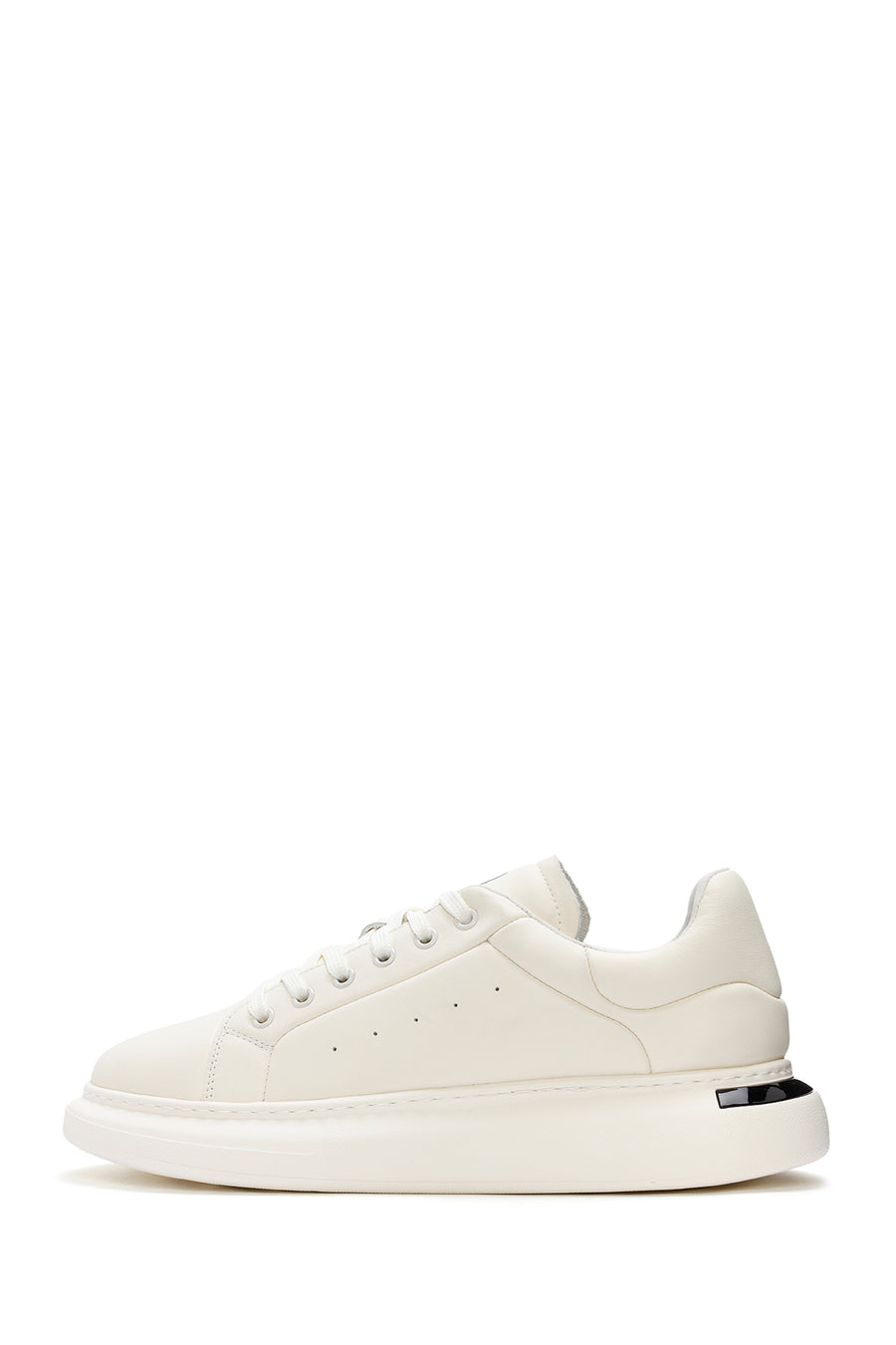 Erkek Beyaz Bağcıklı Kalın Tabanlı Deri Sneaker