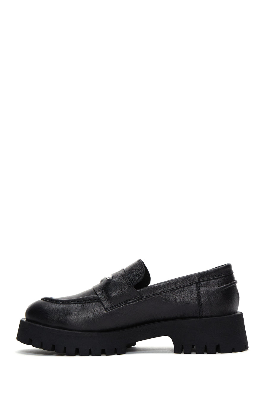Women's Black Thick Soled Leather Masculine Loafer