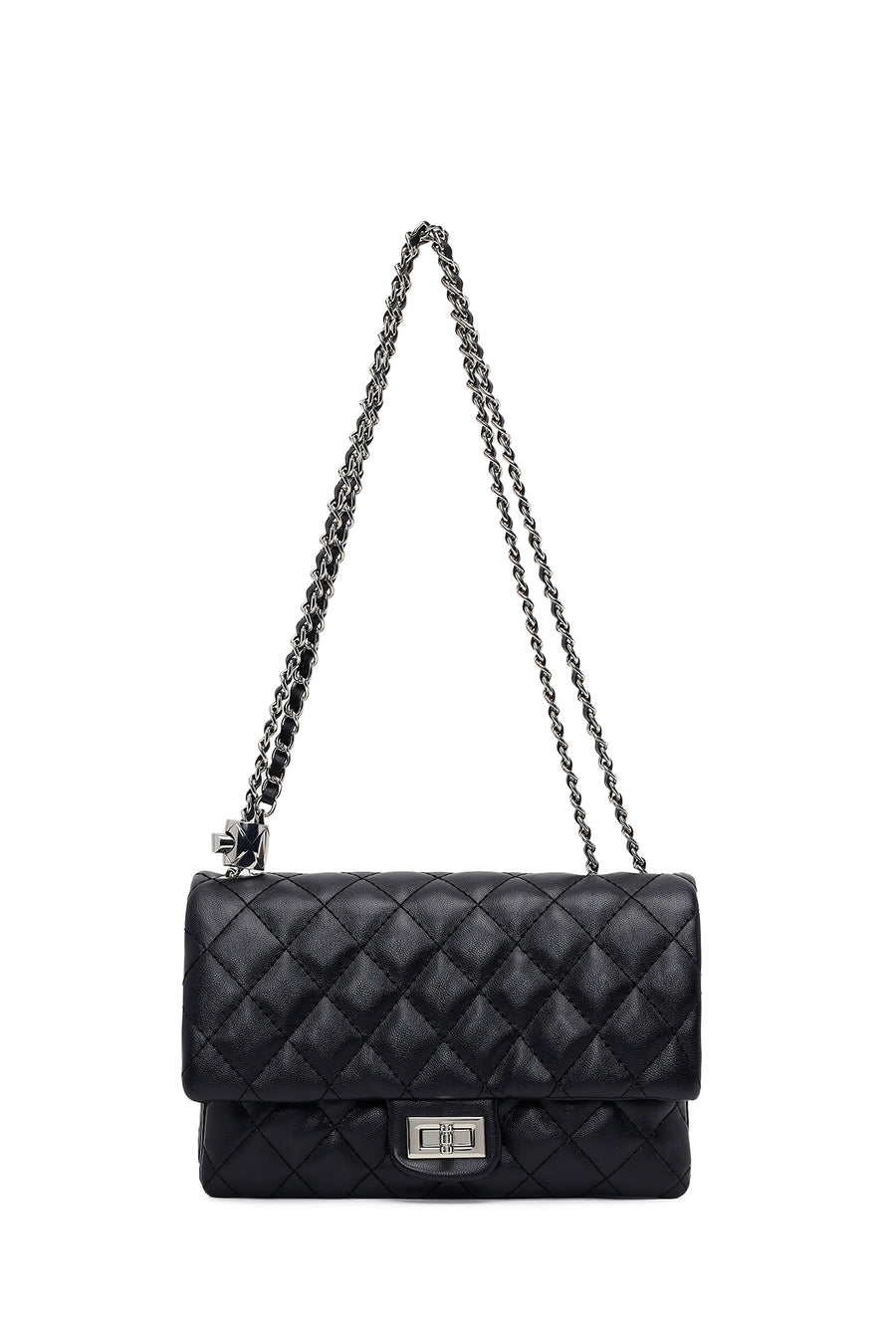 Woman Black Chain Strap Quilted Shoulder Bag