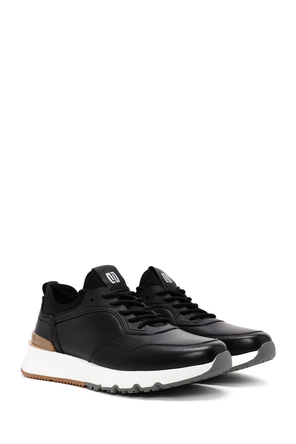 Erkek Siyah Bağcıklı Kalın Tabanlı Deri Casual Sneaker