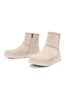 Women's Beige Zippered Suede Teddy Boot | Derimod